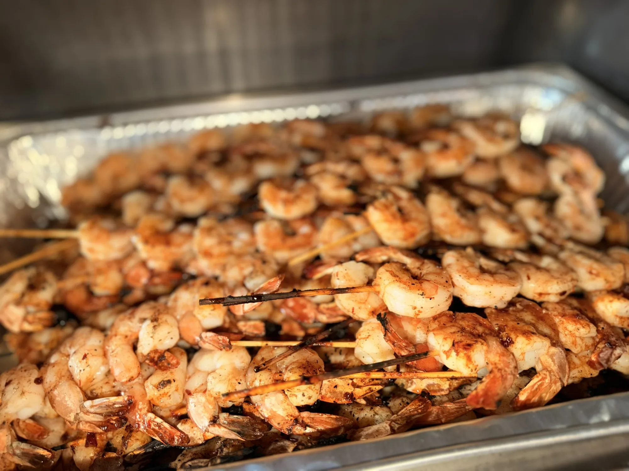 Grilled BBQ shrimp skewers